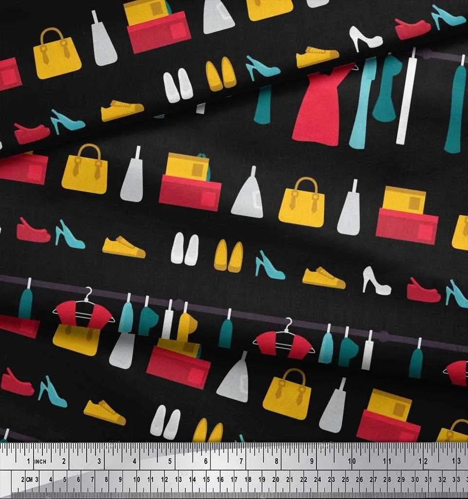 Soimoi Japan Crepe Black Fabric - by The Yard - 42 Inch Wide - Footwear, Handbag & Dresses Women's Bliss Textile - Stylish and Versatile Fusion for Various Uses Printed Fabric