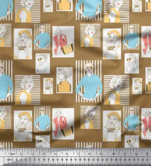 Soimoi Japan Crepe Brown Fabric - by The Yard - 42 Inch Wide - Women, Camera & Handbag Fashion Textile - Chic and Trendy Patterns for Fashionable Projects Printed Fabric