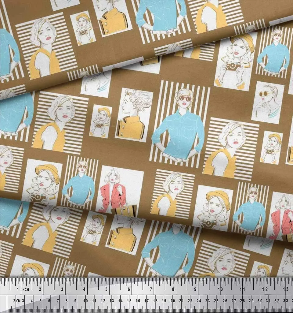 Soimoi Japan Crepe Brown Fabric - by The Yard - 42 Inch Wide - Women, Camera & Handbag Fashion Textile - Chic and Trendy Patterns for Fashionable Projects Printed Fabric