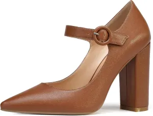 Soireelady Mary Jane Pumps|Point Toe Chunk Heels for Women|Patent Leather 10CM 4 Inch Shoes