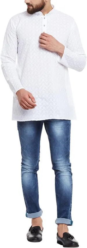 Sojanya (Since 1958 Men'S Cream Cotton Linen Short Kurta