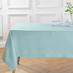 Solino Home Linen Tablecloth for Rectangle Tables 60 x 90 Inch - Classic Hemstitch 100% Pure Linen Aqua Blue Table Cloth - Machine Washable Cloth Tablecloth for Summer