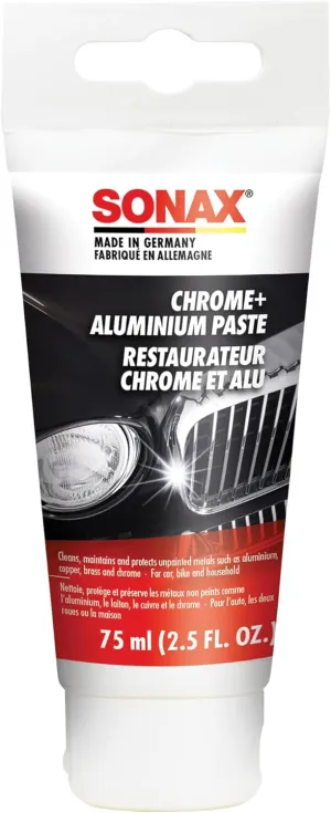 SONAX Chrome & Aluminum Paste | Gentle Cleaner & Protector for Chrome, Aluminum, Brass & Copper | Removes Rust & Corrosion | Restores Shine & Prevents Tarnishing | 308000 | 75ml