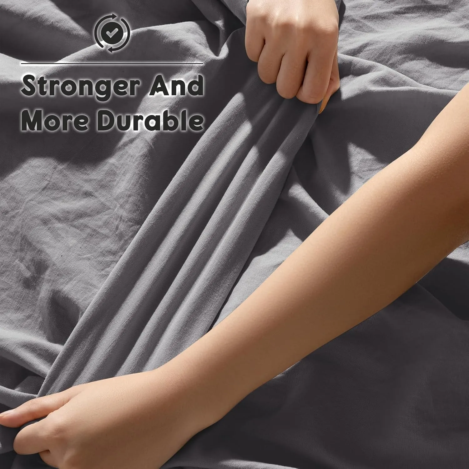 SONORO KATE 100% French Pure Linen Sheets, Breathable and Durable Line King Size Sheets, Anti-Tear Line Bed Sheets, Machine Washable, 16 Inch Deep Pocket - 4 Piece (Dark Grey, King)