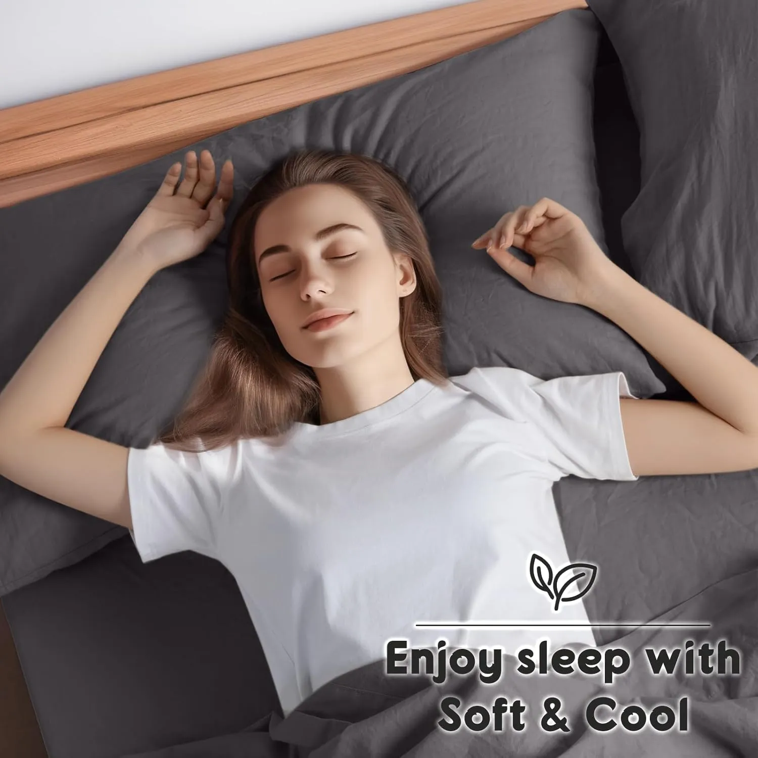 SONORO KATE 100% French Pure Linen Sheets, Breathable and Durable Line King Size Sheets, Anti-Tear Line Bed Sheets, Machine Washable, 16 Inch Deep Pocket - 4 Piece (Dark Grey, King)