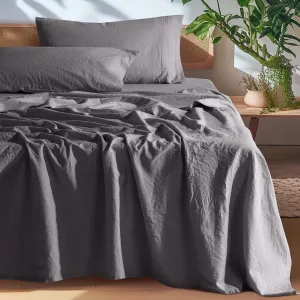 SONORO KATE 100% French Pure Linen Sheets, Breathable and Durable Line King Size Sheets, Anti-Tear Line Bed Sheets, Machine Washable, 16 Inch Deep Pocket - 4 Piece (Dark Grey, King)