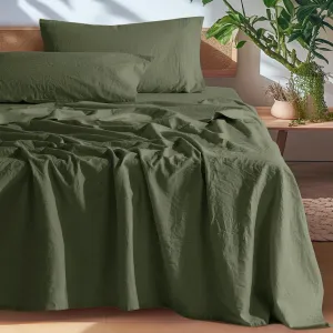 SONORO KATE 100% French Pure Linen Sheets, Breathable and Durable Line King Size Sheets, Anti-Tear Line Bed Sheets, Machine Washable, 16 Inch Deep Pocket - 4 Piece (Olive Green, King)