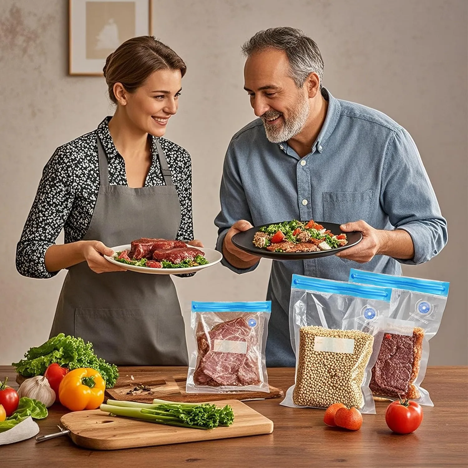 Sous Vide Bags 28Pcs, BPA Free Reusable, with Air Valve, Double-Layered Food Storage for Cooking, Food Storage, and Microwave Heating. 3 Size 21 Vacuum Zipper Bags, 2 Seal Clips, and 5 Air Valves.
