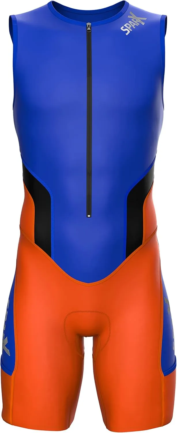 Sparx Men Competitor Triathlon Suit Mens Trisuits | Italian Technical Fabric | Soft Chamois | 4 Pockets | Bike-Swim-Run