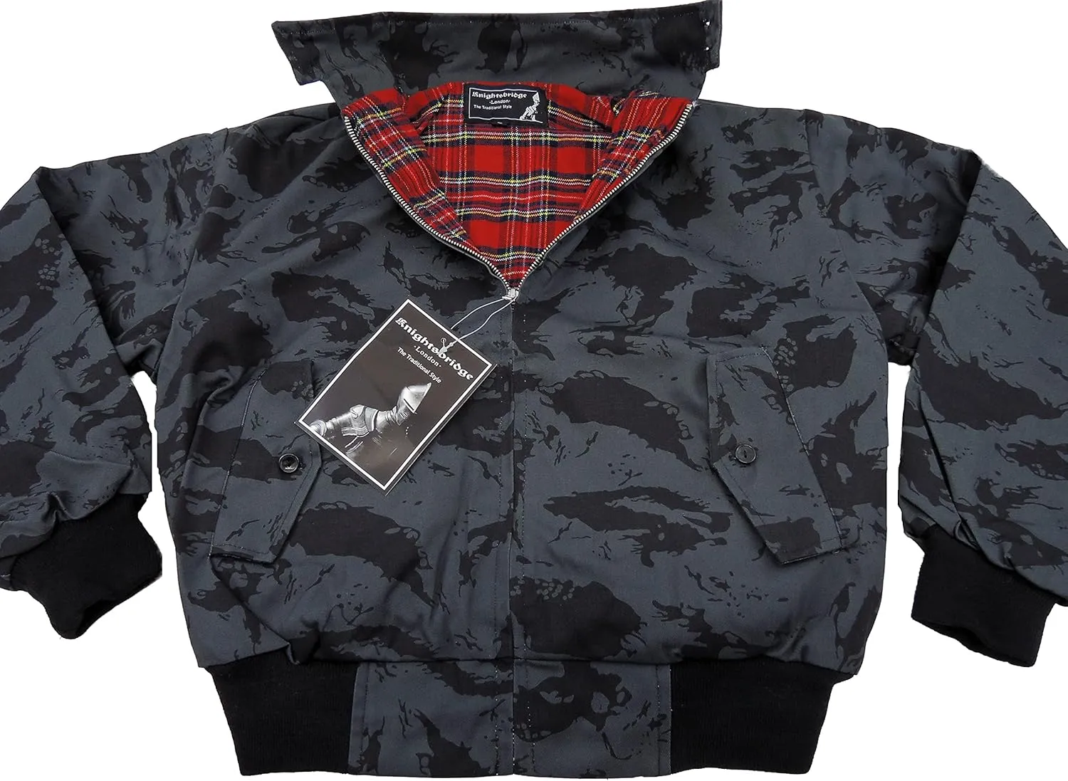 Spirit of England Classic Harrington Style Night Camouflage Jacket Knightsbridge Tartan Lined