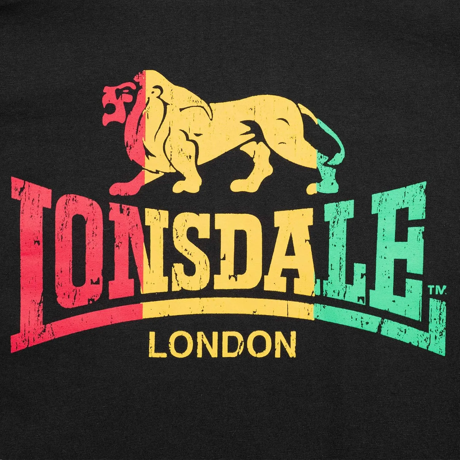 Spirit of England Lonsdale Mens Black T-Shirt with Multicoloured Reggae Lion Logo Regular-Fit