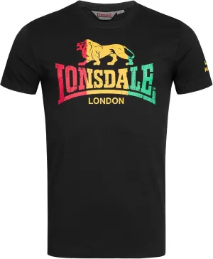 Spirit of England Lonsdale Mens Black T-Shirt with Multicoloured Reggae Lion Logo Regular-Fit