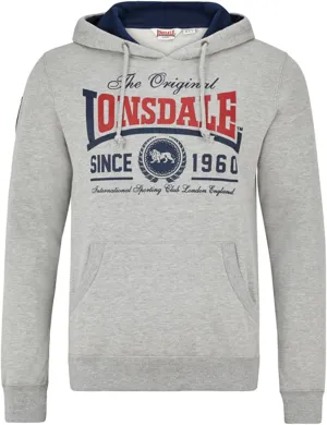 Spirit of England Lonsdale Men's Classic Hooded Sweatshirt Hoodie Grey Lined Hood Size S (Small) Regular-Fit
