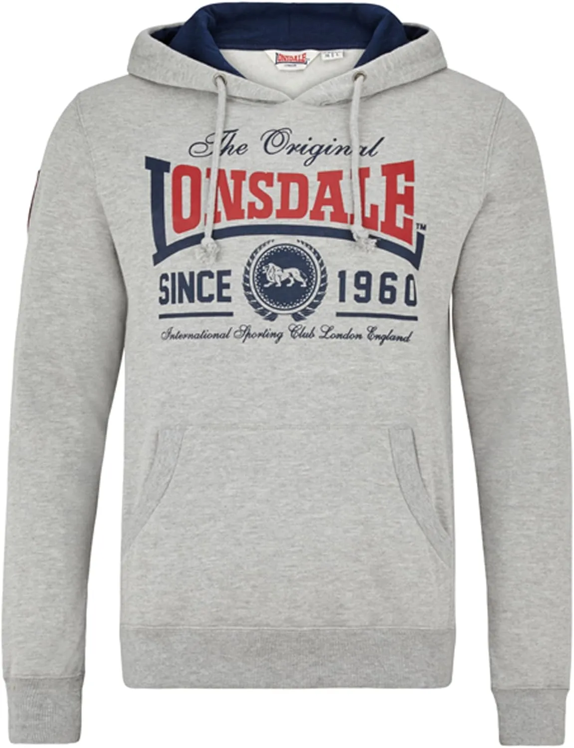 Spirit of England Lonsdale Men's Classic Hooded Sweatshirt Hoodie Grey Lined Hood Size S (Small) Regular-Fit