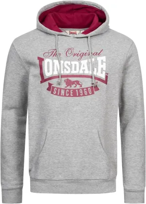 Spirit of England Lonsdale Men´s Classic Marl Grey Hoodie Logo Hooded Sweatshirt Regular-Fit