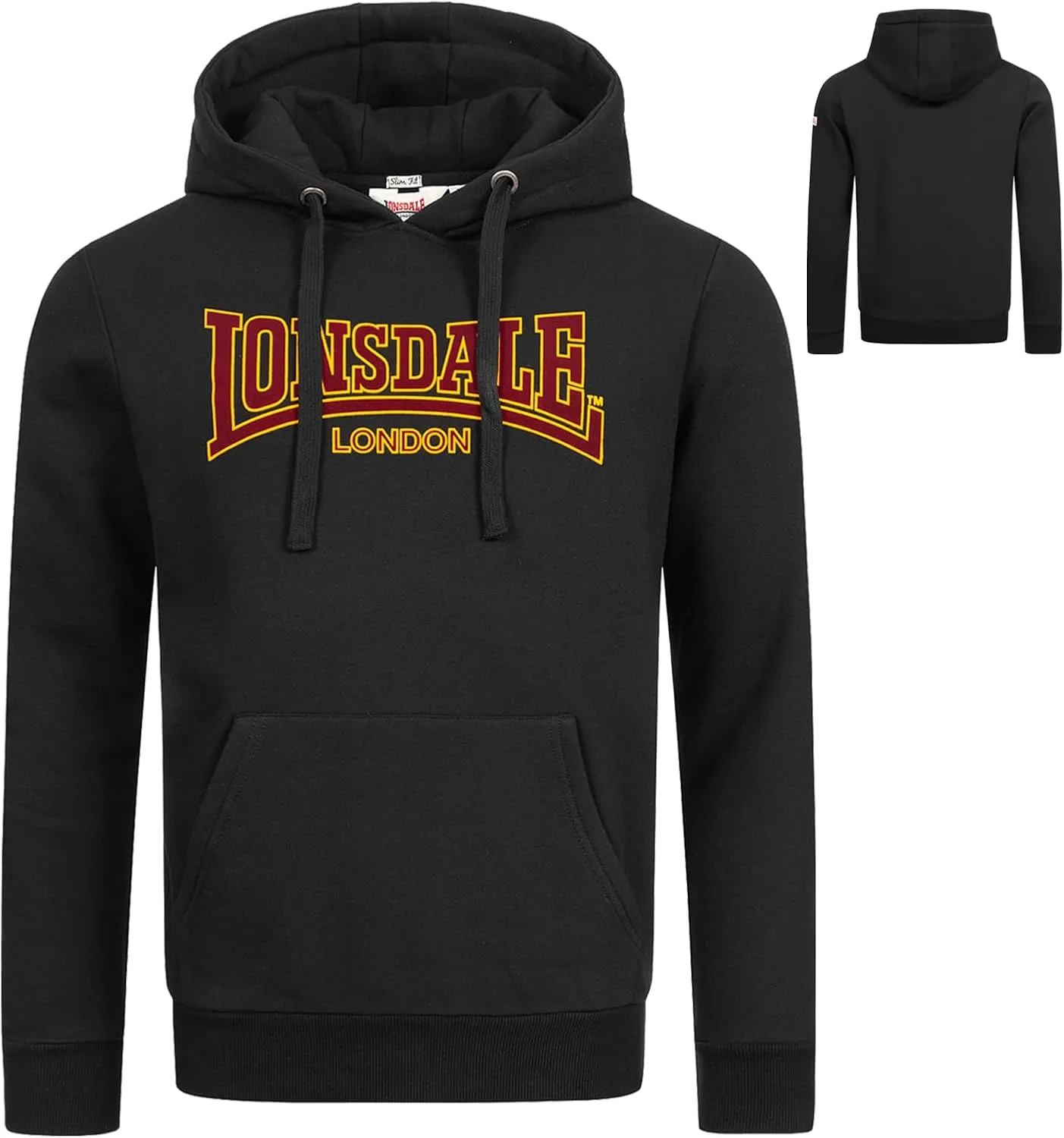 Spirit of England Lonsdale Men´s Classic Sweatshirt Hoodie Flock Print Black Slim-Fit