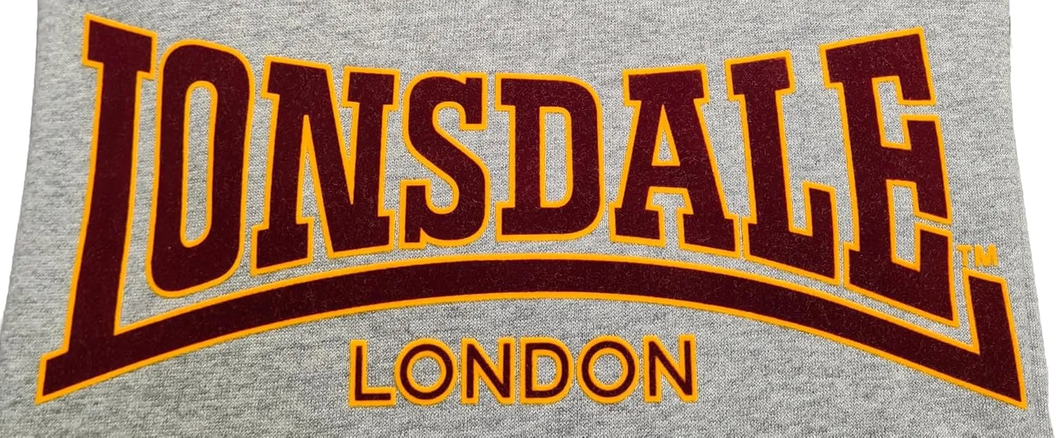 Spirit of England Lonsdale Men´s Grey Hoodie Sweatshirt Classic Logo Flock Print Slim-Fit