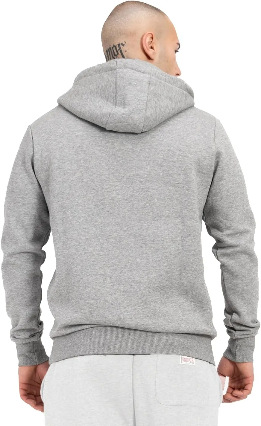 Spirit of England Lonsdale Men´s Grey Hoodie Sweatshirt Classic Logo Flock Print Slim-Fit