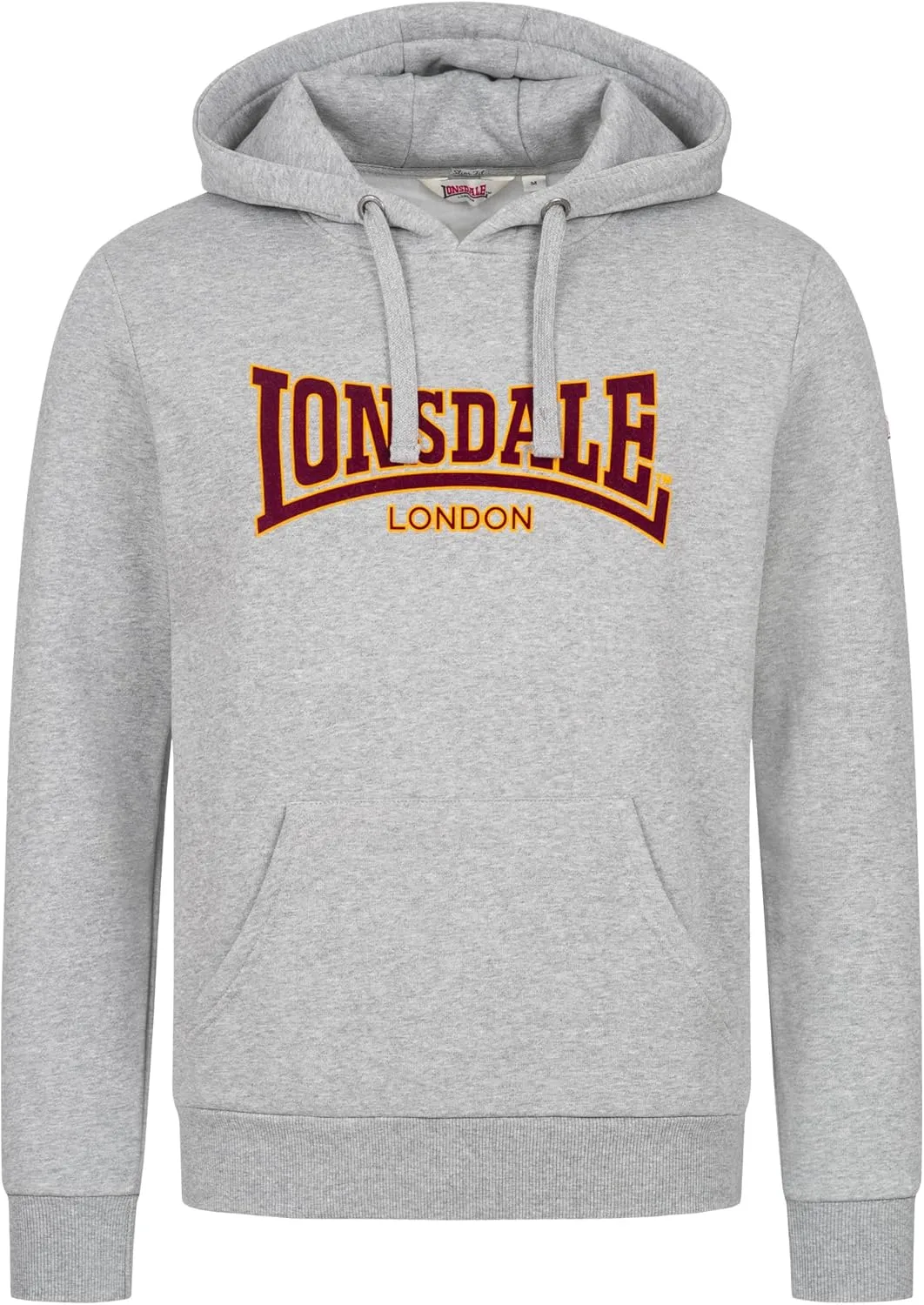 Spirit of England Lonsdale Men´s Grey Hoodie Sweatshirt Classic Logo Flock Print Slim-Fit