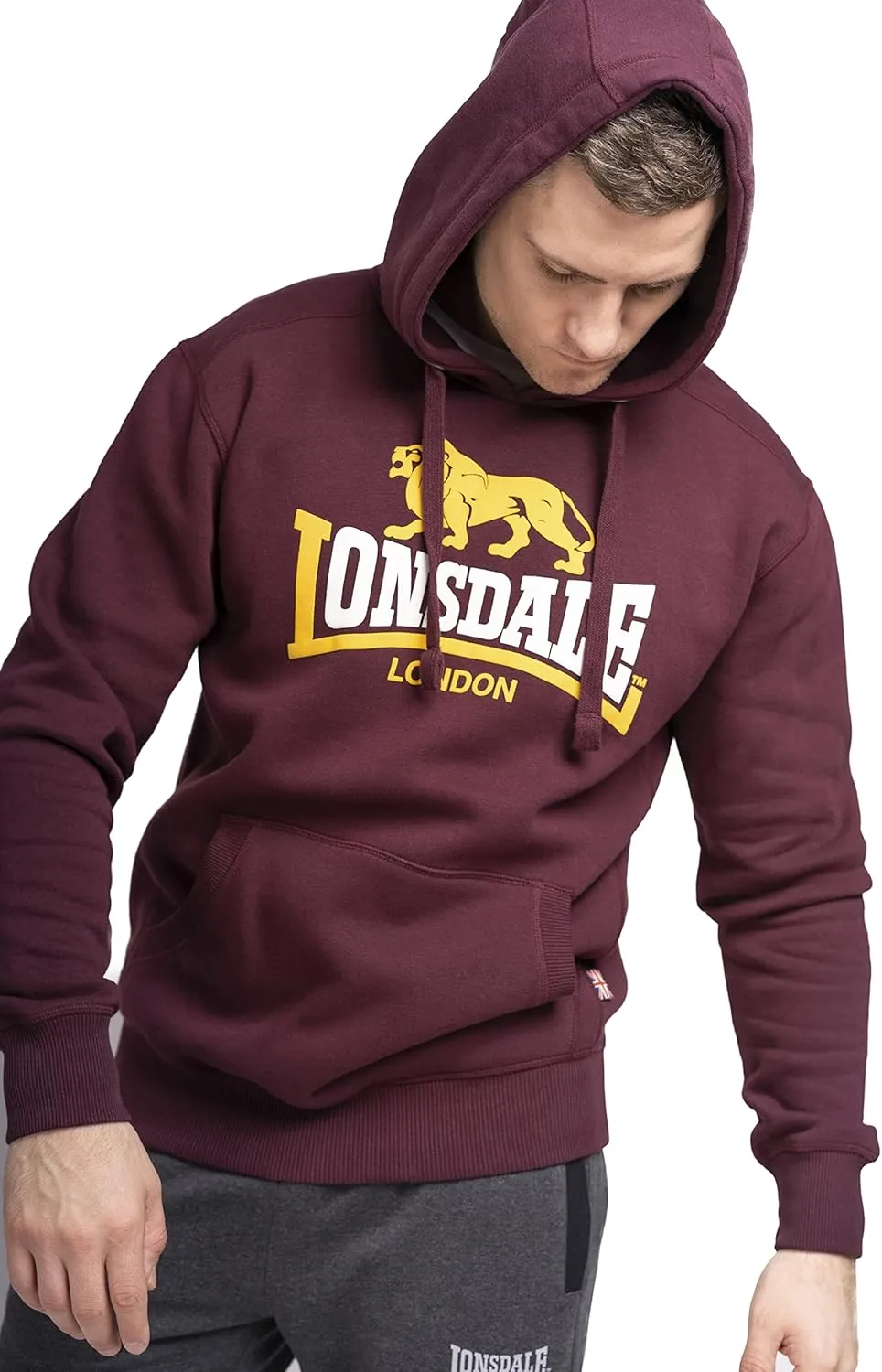 Spirit of England Lonsdale Men´s Hoodie Classic Logo Burgundy Oxblood Sweatshirt Regular-Fit