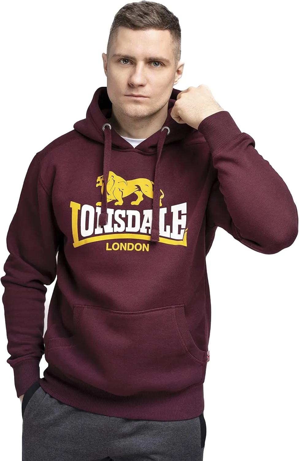 Spirit of England Lonsdale Men´s Hoodie Classic Logo Burgundy Oxblood Sweatshirt Regular-Fit