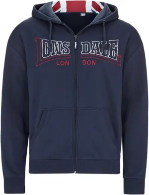 Spirit of England Lonsdale Men's Navy Blue Zip Sweatshirt Hoodie Size SMALL Union-Jack Hood Regular-Fit