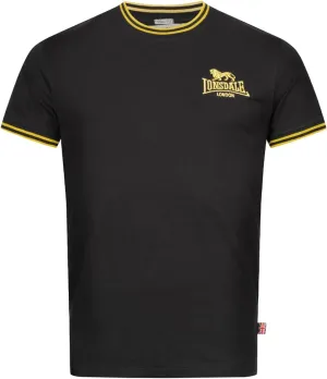 Spirit of England Lonsdale Men's T-Shirt Premium Black Embroidered Yellow Logo 100% Cotton Slim-Fit