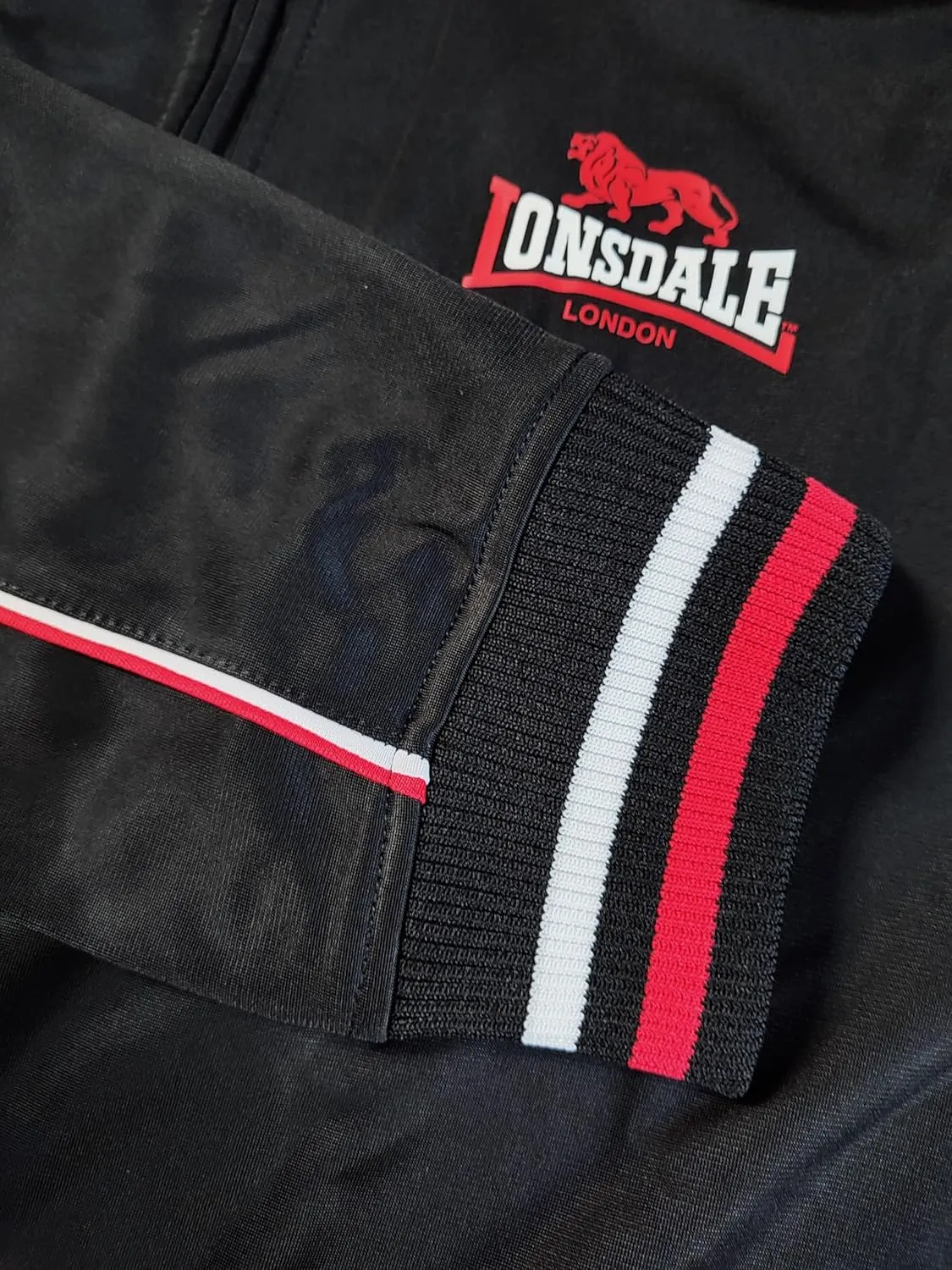 Spirit of England Lonsdale Mens Tricot Training Jacket Black Tracksuit Top Sport Regular-Fit
