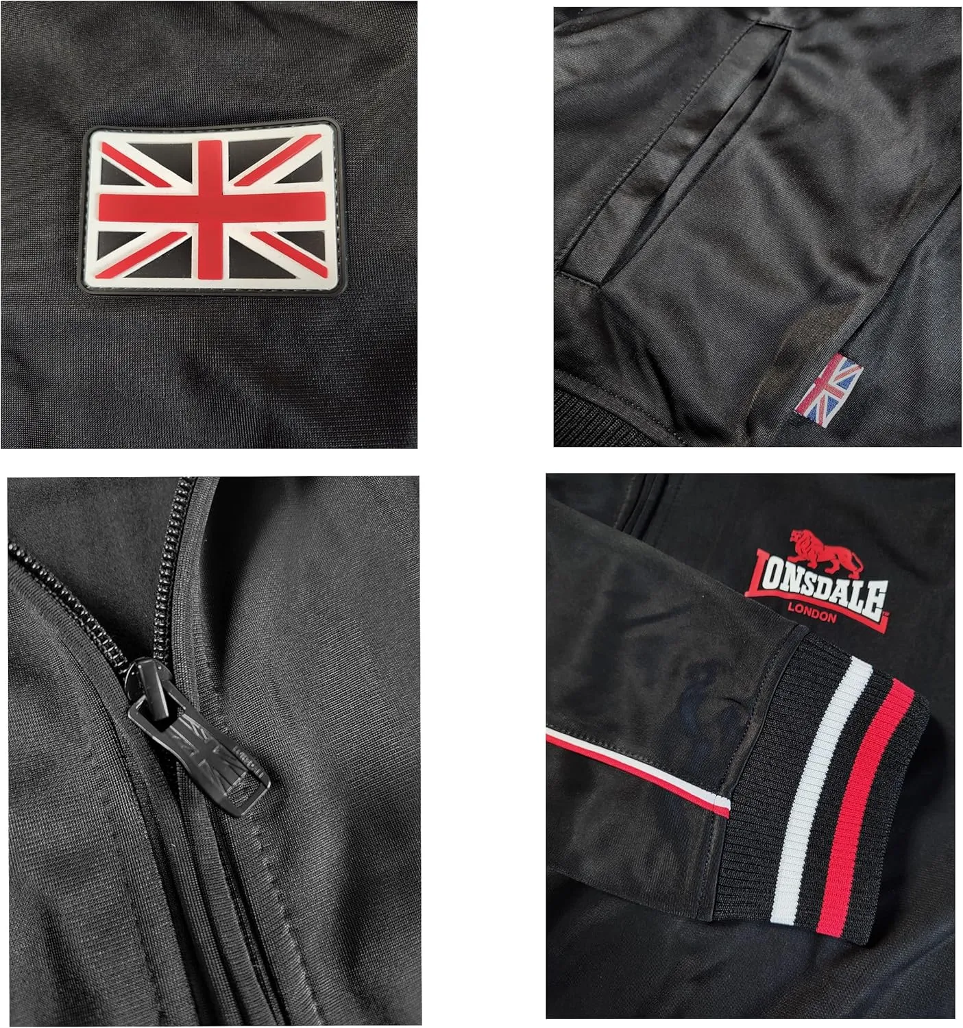 Spirit of England Lonsdale Mens Tricot Training Jacket Black Tracksuit Top Sport Regular-Fit