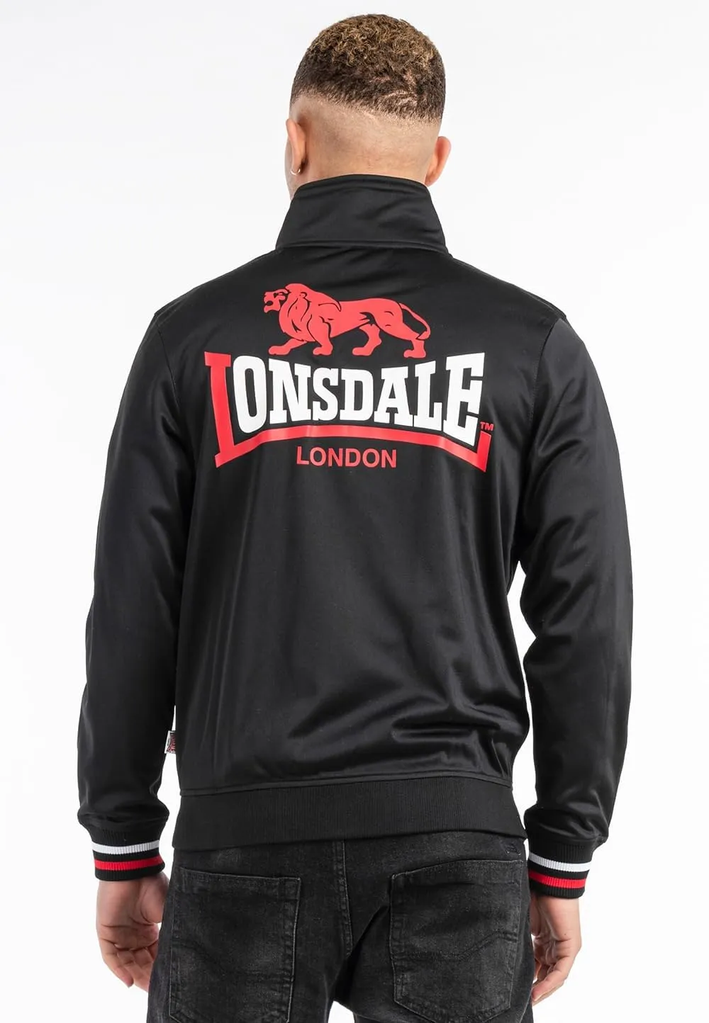 Spirit of England Lonsdale Mens Tricot Training Jacket Black Tracksuit Top Sport Regular-Fit