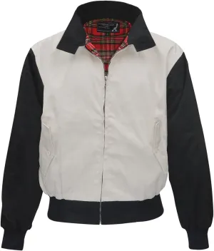 Spirit of England Mens Classic Harrington Style Jacket Knightsbridge Two Tone Black Beige Tartan Lined