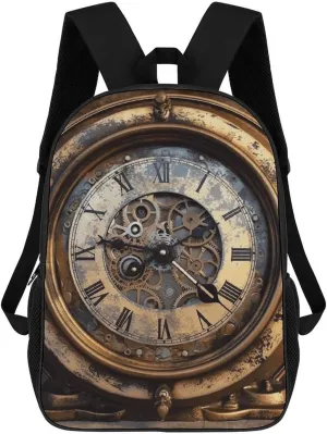 Steampunk Clock Business Laptop Backpack for Women Men 17 Inch Carry on Backpack Waterproof Black Bookbag Fashion Lightweight Backpacks for Travel Hiking Camping Casual Daypack Backpacks