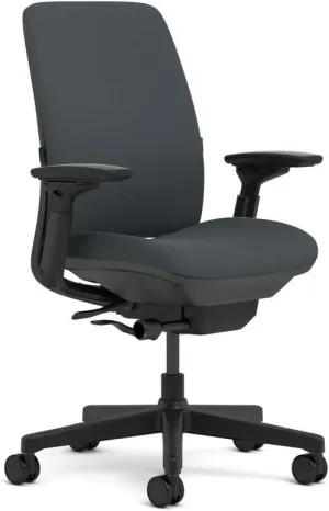 Steelcase Amia Task Chair: Black 3D Knit Back - Black Frame/Base - 4D Adjustable Arms - Standard Carpet Casters