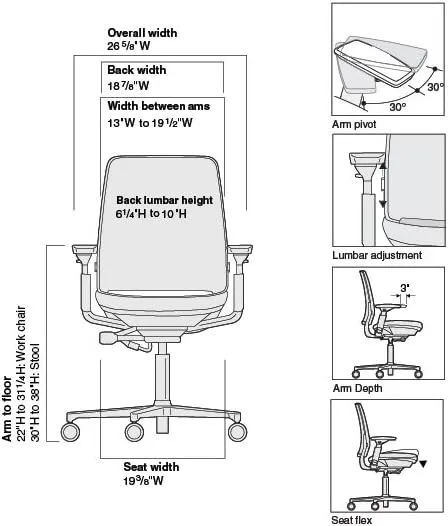 Steelcase Amia Task Chair: Platinum Frame/Base - 4 Way Adjustable Arms - Hard Floor Casters