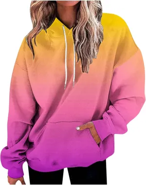 Stessotudo Women’s Hoodies 2023 Casual Gradient Long Sleeve Oversized Sweatshirts Pocketed Aesthetic Fashion Pullover Tops