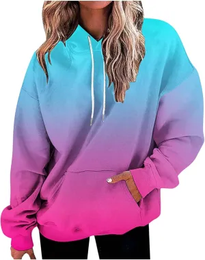Stessotudo Women’s Hoodies 2023 Casual Gradient Long Sleeve Oversized Sweatshirts Pocketed Aesthetic Fashion Pullover Tops