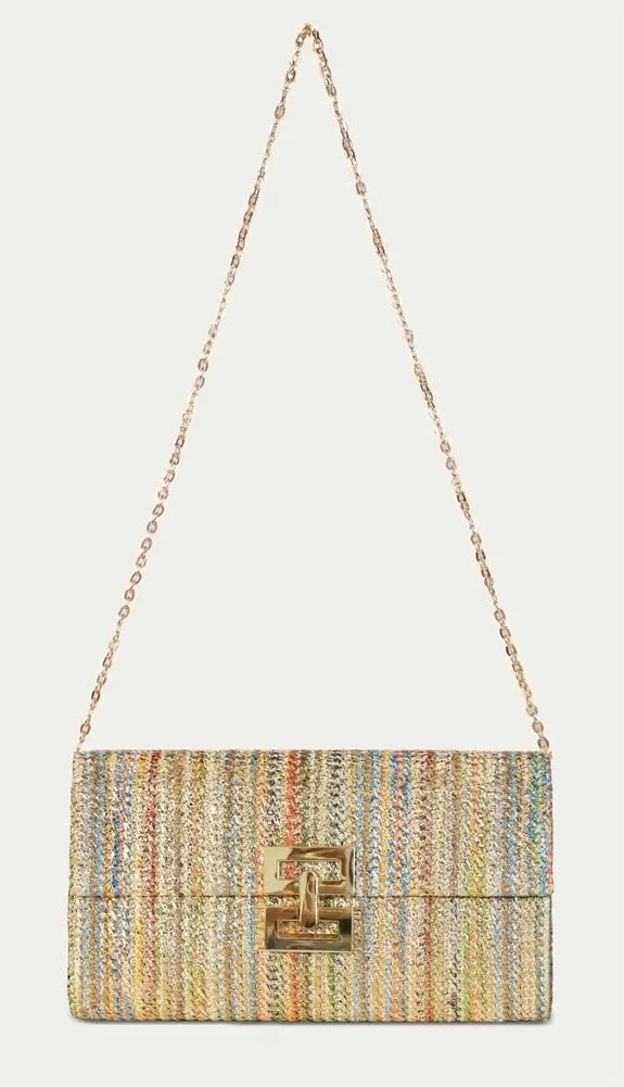 Straw Clutch Purse for Women Chic Color Blocked Evening Handbag Summer Beach Shoulder Bag Travel Party Chain Purse