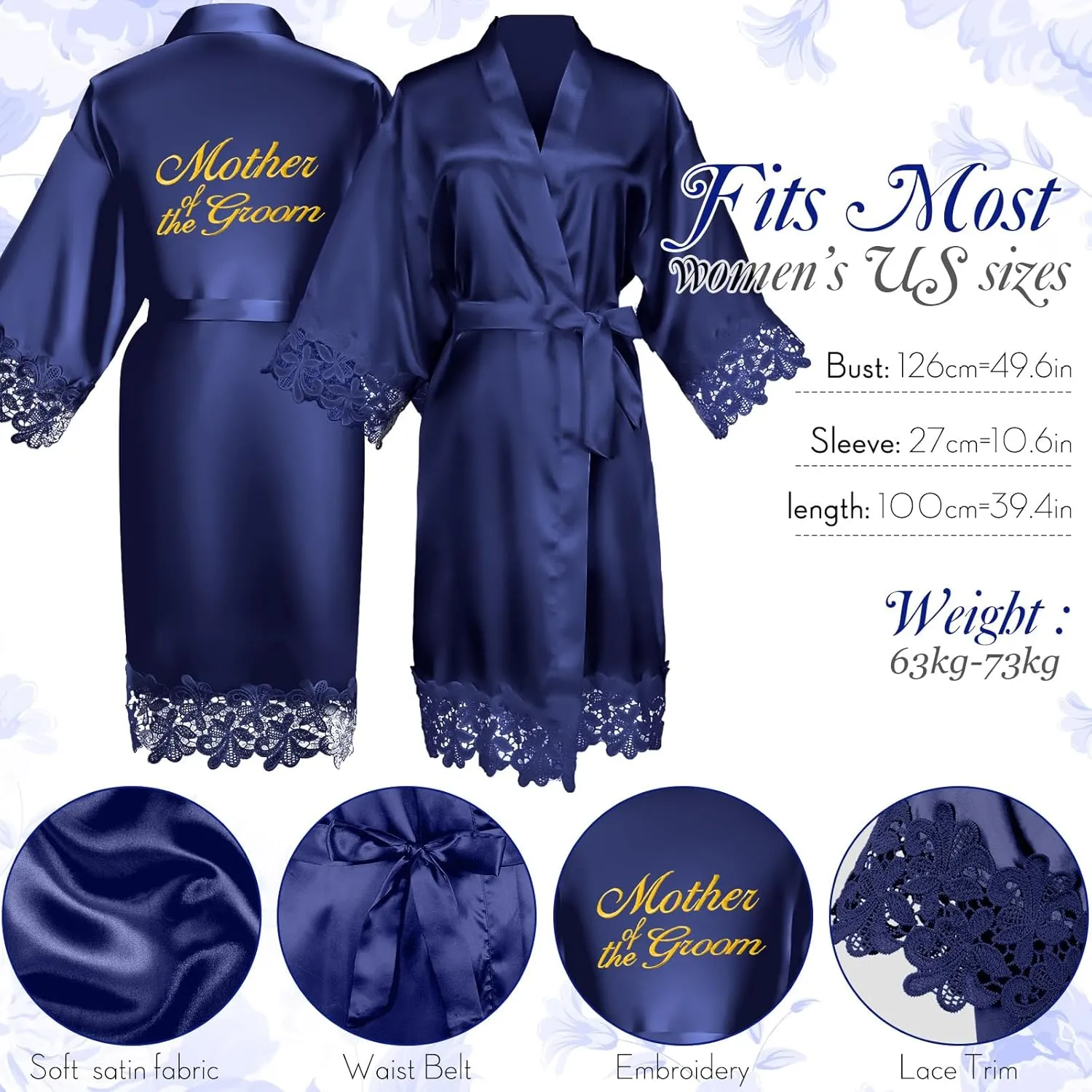 Suhine 14 Pcs Mother of the Groom and Bride Gifts Set Women's Satin Robe Canvas Tote Bag with Makeup Bag 12 oz Tumbler Cup Small Makeup Mirror Scrunchies Knot Bracelet Wedding Gift for Mom(Navy Blue)