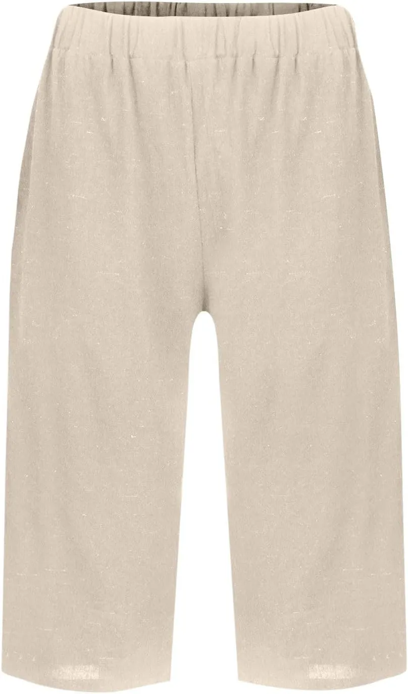 Summer Bermuda Shorts for Women Knee Length 2024 Trendy Linen Shorts Lightweight Casual Beach Short Pants w/Pockets