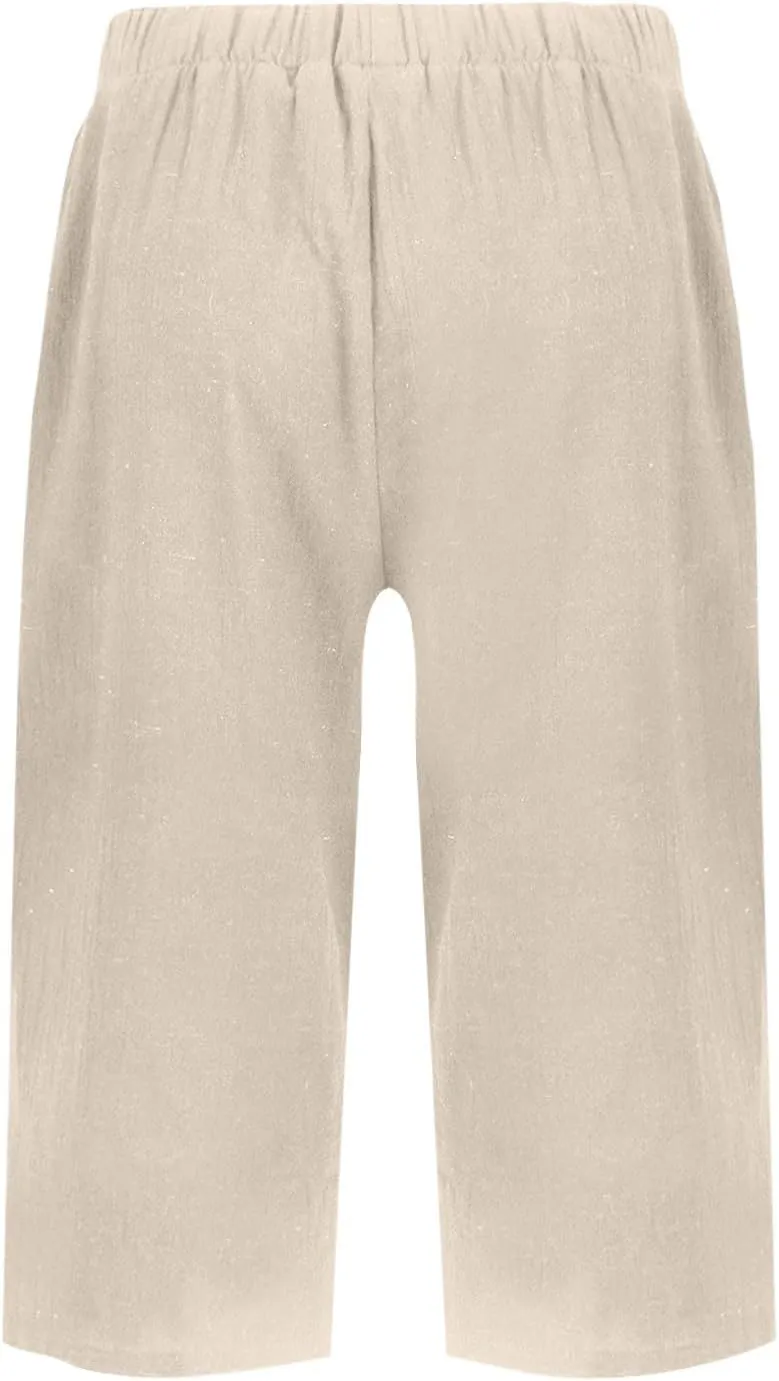 Summer Bermuda Shorts for Women Knee Length 2024 Trendy Linen Shorts Lightweight Casual Beach Short Pants w/Pockets