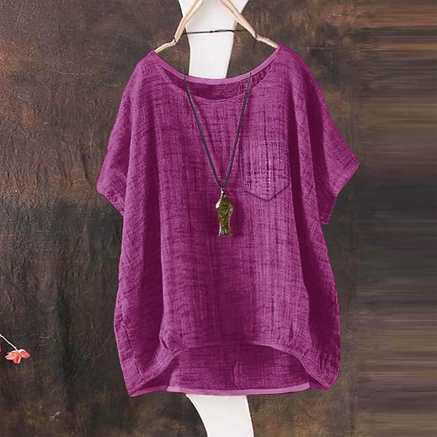 Summer Linen Shirts for Women 2025 Short Sleeve Crew Neck Cotton Casual Blouses Gauze Tops Vacation Beach Outfits