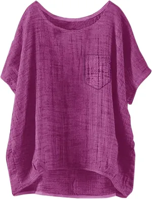 Summer Linen Shirts for Women 2025 Short Sleeve Crew Neck Cotton Casual Blouses Gauze Tops Vacation Beach Outfits
