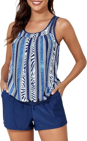 Summer Mae Blouson Women's Tankini Swimsuits Tummy Control Modest 2025 Two Piece with Sporty Pockets Bathing Suits