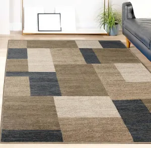 Superior Indoor Area Rug, Jute Backing, Home Decor for Bedroom, Living Room, Office, Kitchen, Hallway, Floor Cover, Patchwork, Color Block, Plush, Clifton Collection, 9' x 12', Beige-Blue
