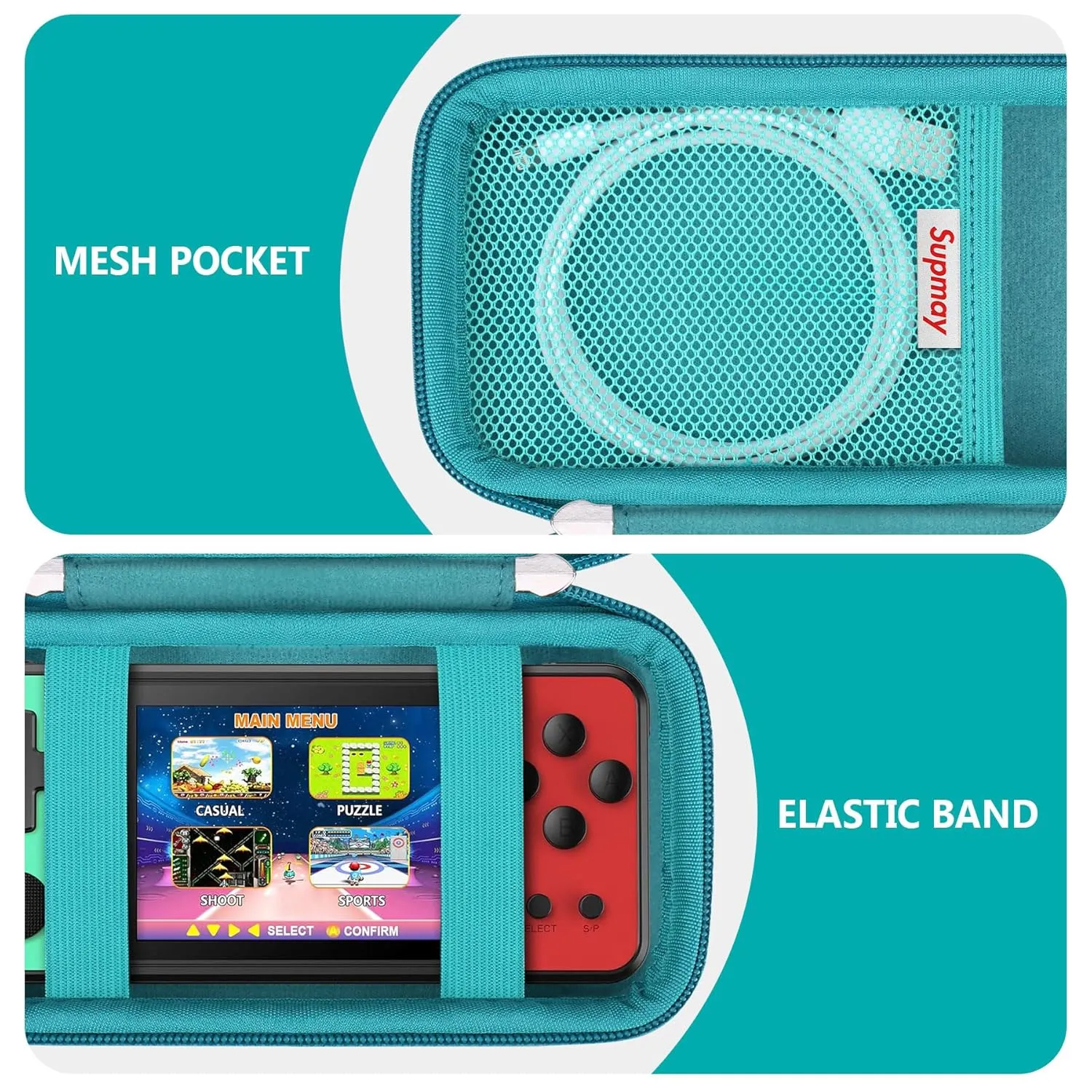 Supmay Carrying Case Compatible with KAVOYI / Beico / TEBIYOU 32 Bit Handheld Games for Kids, Portable Arcade Gaming Player Storage Holder Travel Bag with Mesh Pocket for Battery, USB Cable, Green
