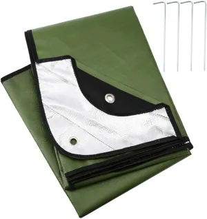 Survival Tarpaulin Thermal Reflective Lightweight Tarp for Camping Hiking (Green)