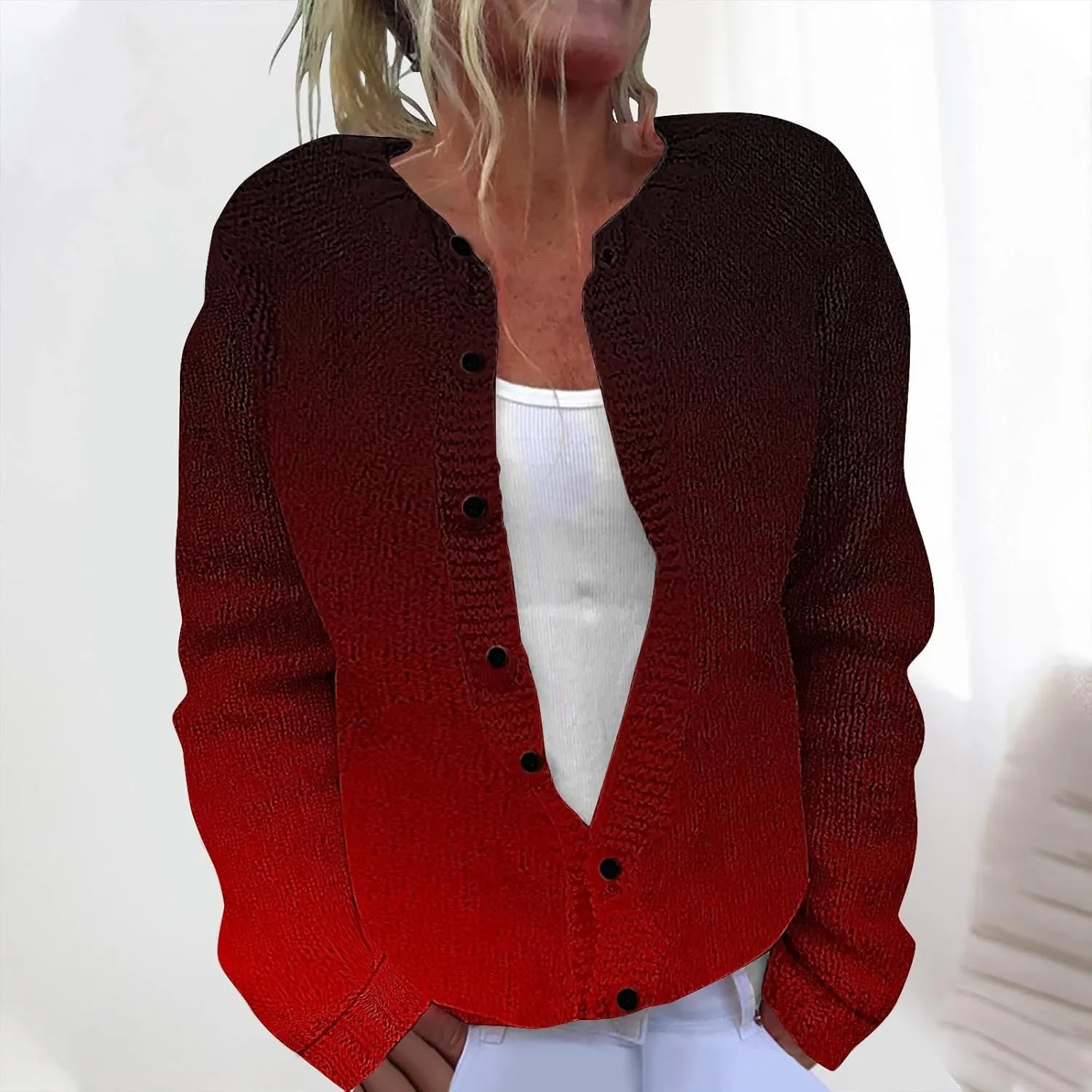 Sweaters for Women Long Sleeve Casual Boho Graphic Design Button Down Cardigan Comfortable Trendy Sweater