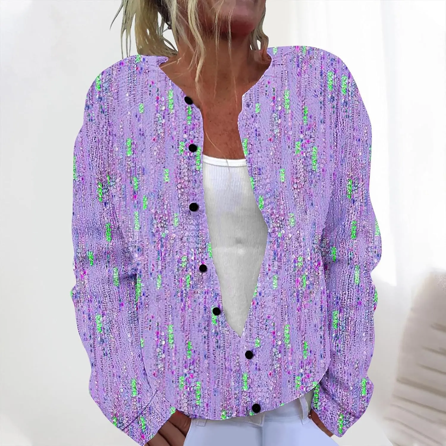Sweaters for Women Long Sleeve Casual Boho Graphic Design Button Down Cardigan Comfortable Trendy Sweater