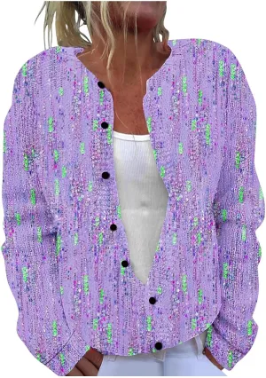 Sweaters for Women Long Sleeve Casual Boho Graphic Design Button Down Cardigan Comfortable Trendy Sweater