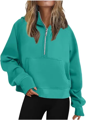 Sweatshirt For Women 1/2 Zipper Long Sleeve Crop Sweatshirts Loose Casual Fashion Y2K Clothes with Pocket